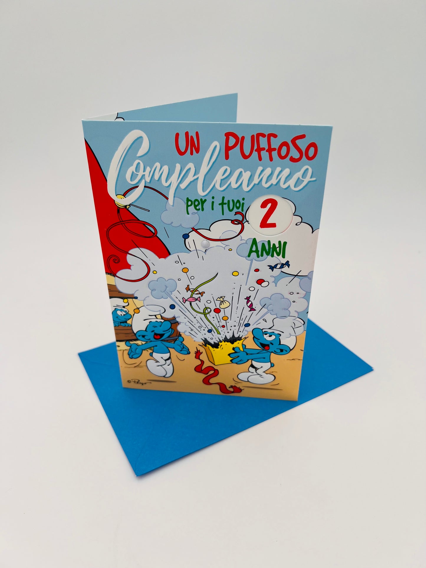 Biglietto d'auguri Puffi con rotella