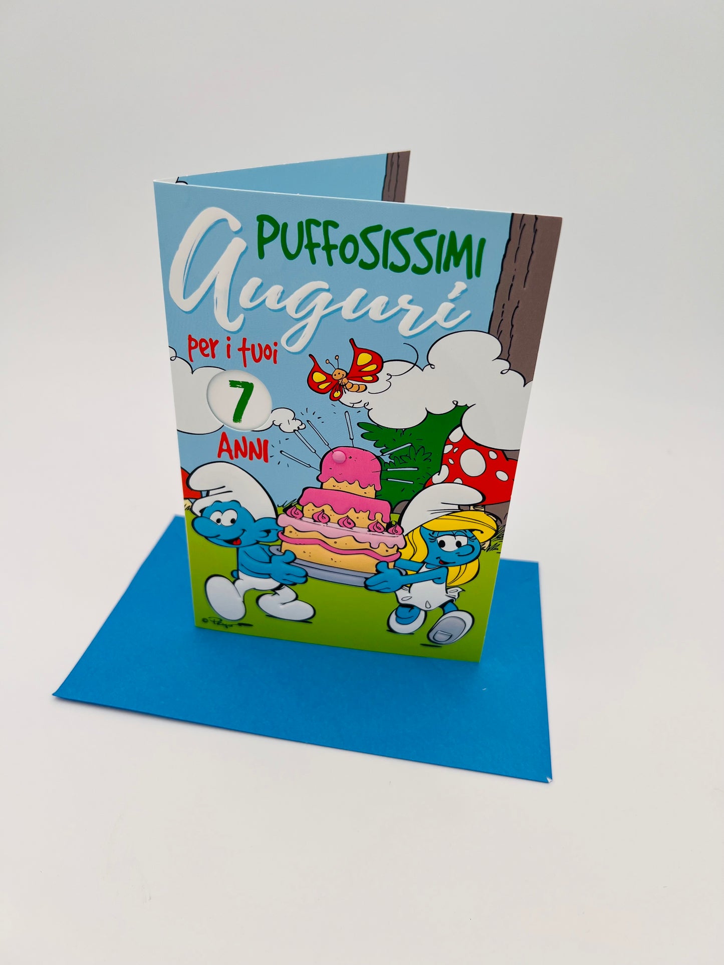 Biglietto d'auguri Puffi con rotella