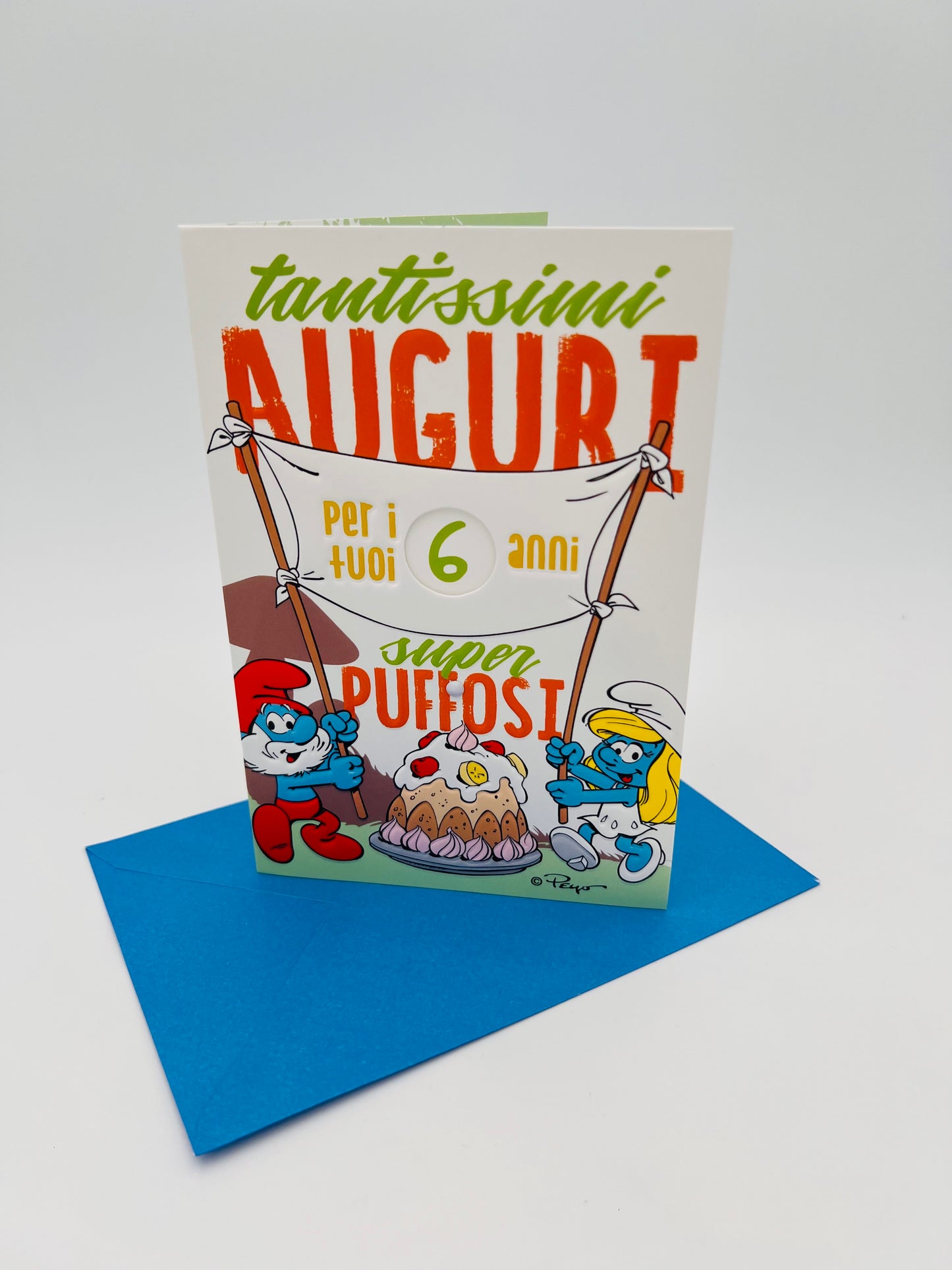 Biglietto d'auguri Puffi con rotella