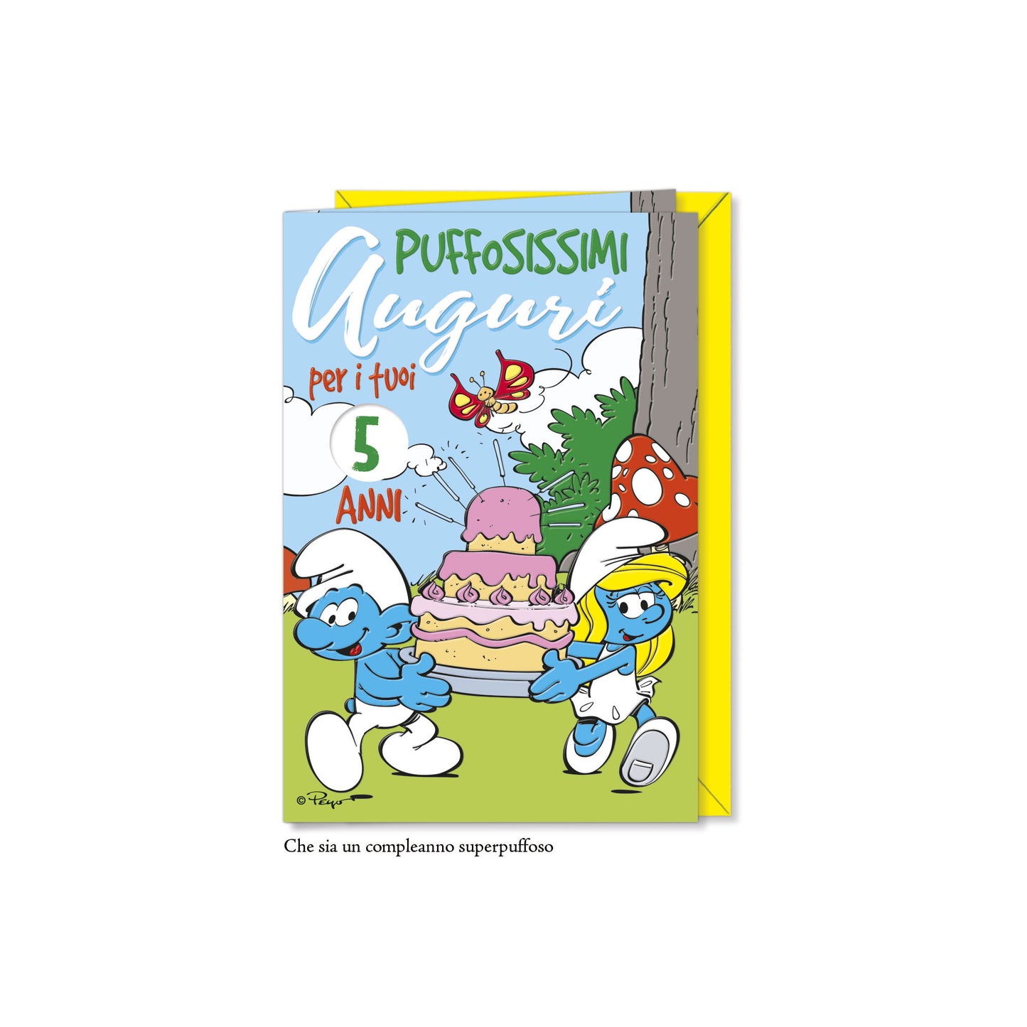 Biglietto d'auguri Puffi con rotella