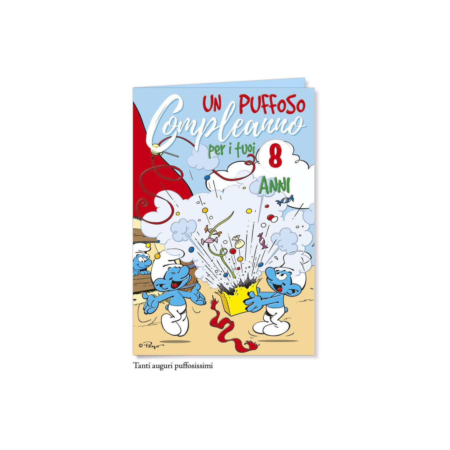 Biglietto d'auguri Puffi con rotella