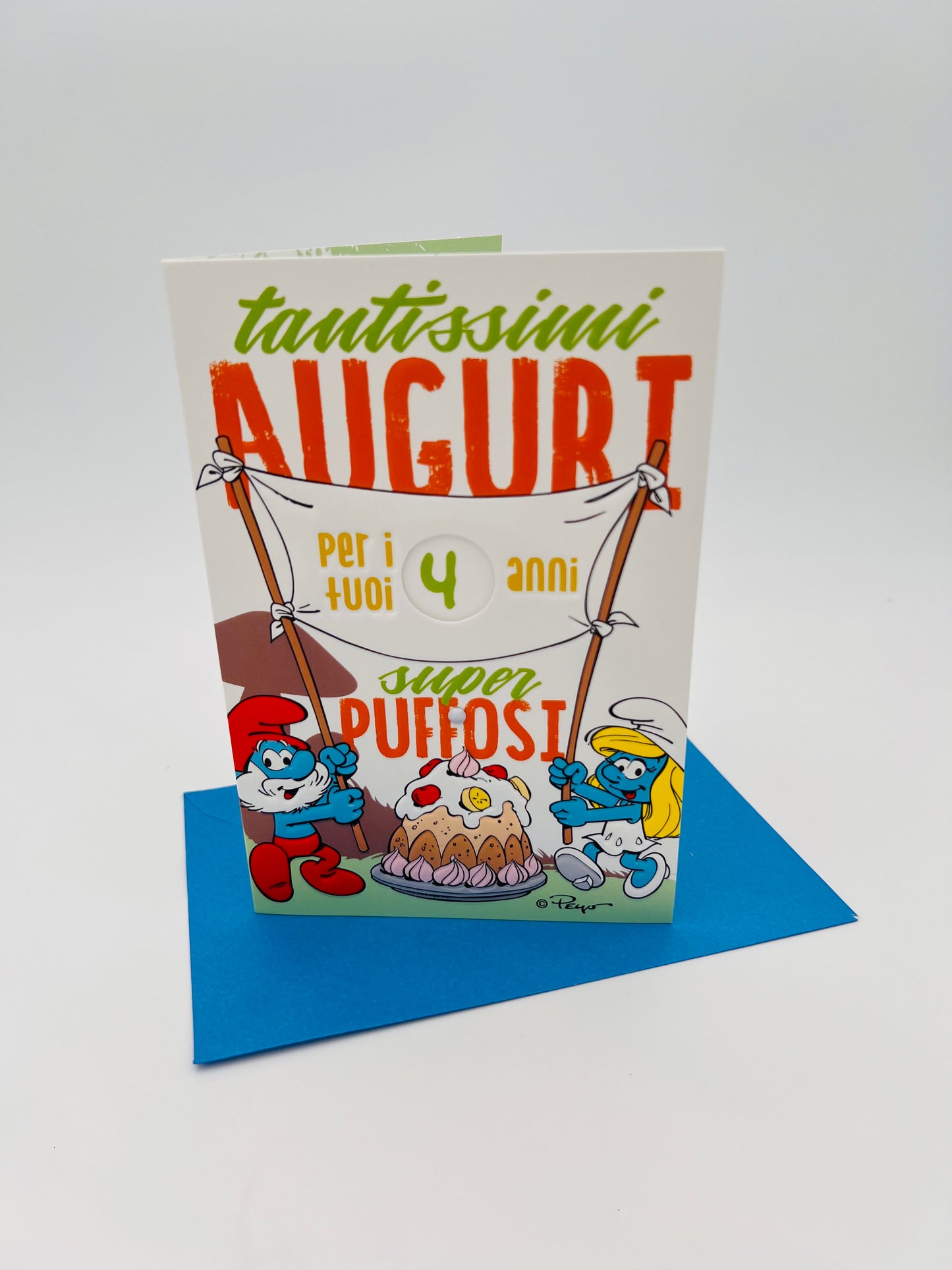 Biglietto d'auguri Puffi con rotella