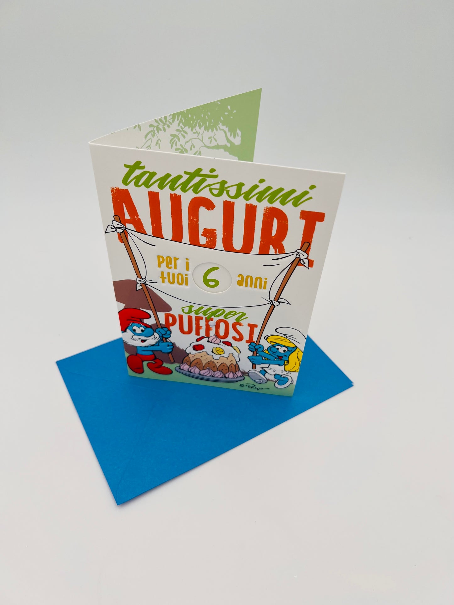 Biglietto d'auguri Puffi con rotella