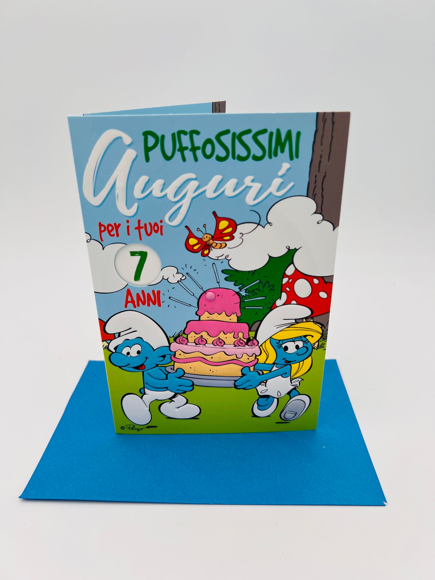 Biglietto d'auguri Puffi con rotella