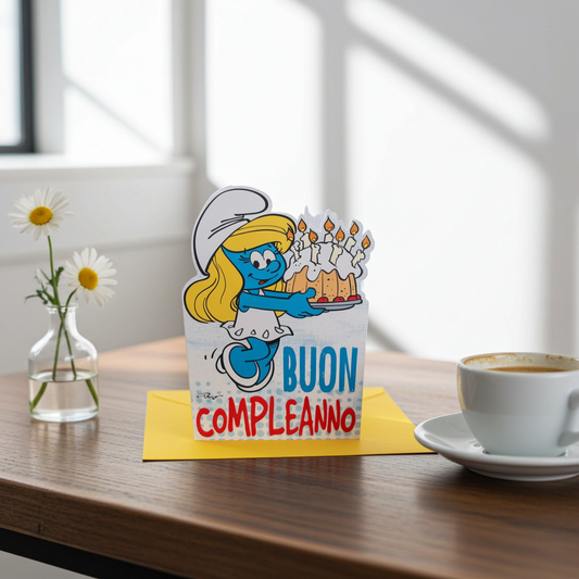 Biglietto d'auguri Puffi sagomato - Puffetta