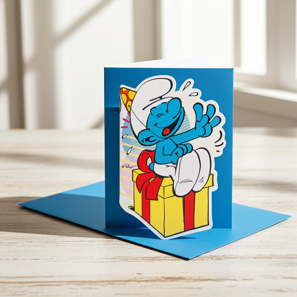 Biglietto d'auguri Puffi sagomato - Puffo Burlone